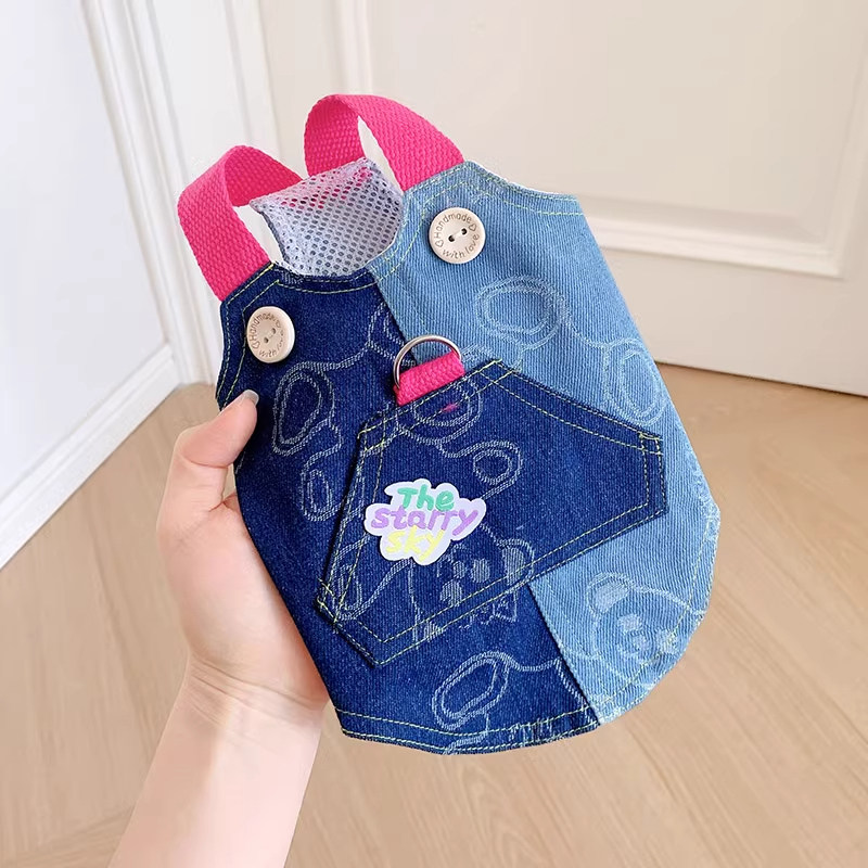 泰迪夏季薄款衣服比熊狗狗可牵引两脚衣外出遛狗舒适透气网眼背带