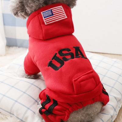 狗狗新年衣服冬天加厚保暖喜庆拜年连帽厚款卫衣外套红色棉服比熊