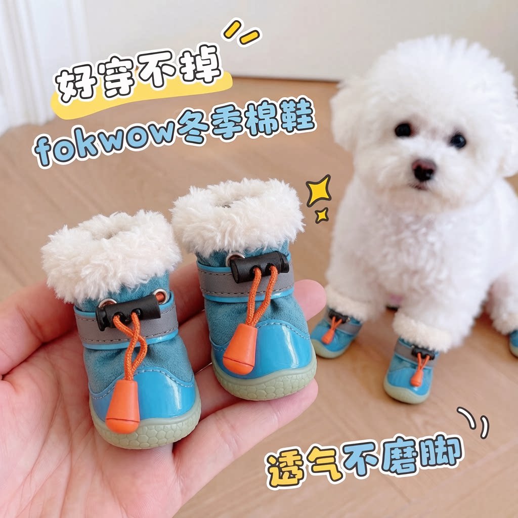 狗狗鞋子保暖外出小狗小型犬防滑秋冬季雪地靴防脏抽绳棉鞋约克夏