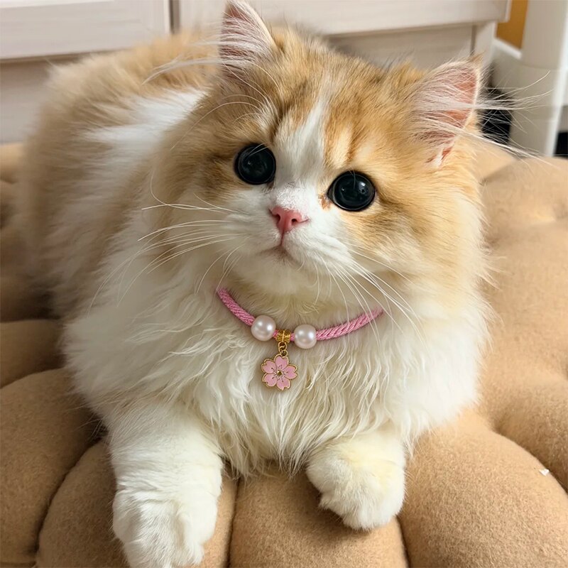 猫咪吊坠项链德文猫专用脖圈配饰项圈樱花通用珍珠时尚可爱图片