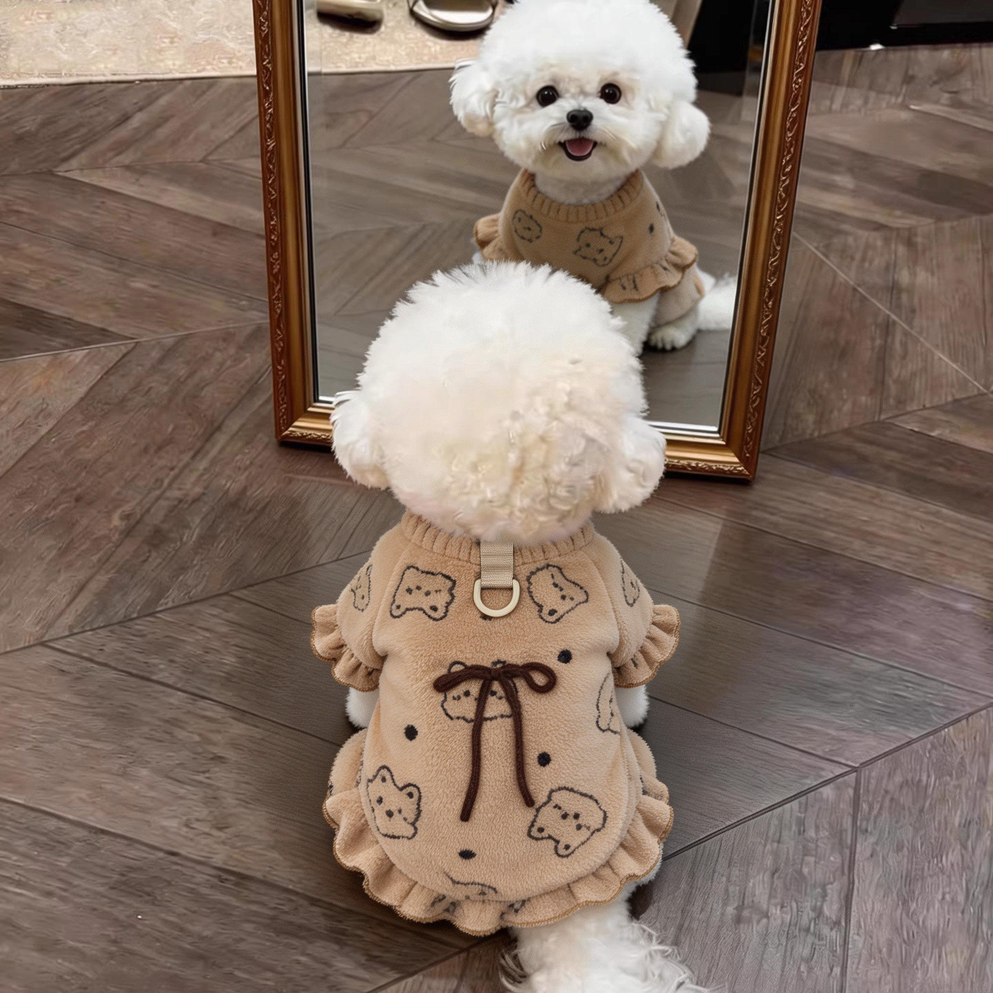 狗狗衣服泰迪幼犬小型犬冬装比熊高颜值秋冬小狗可爱蝴蝶结两脚衣图片