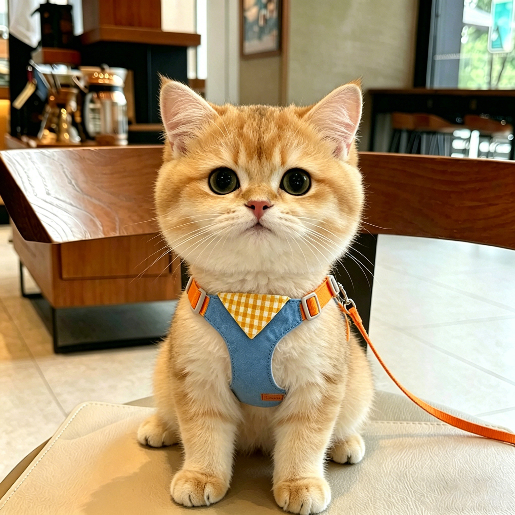 猫咪牵引绳防挣脱遛猫绳子外出幼猫高颜值金渐层牛仔风胸背可调节图片