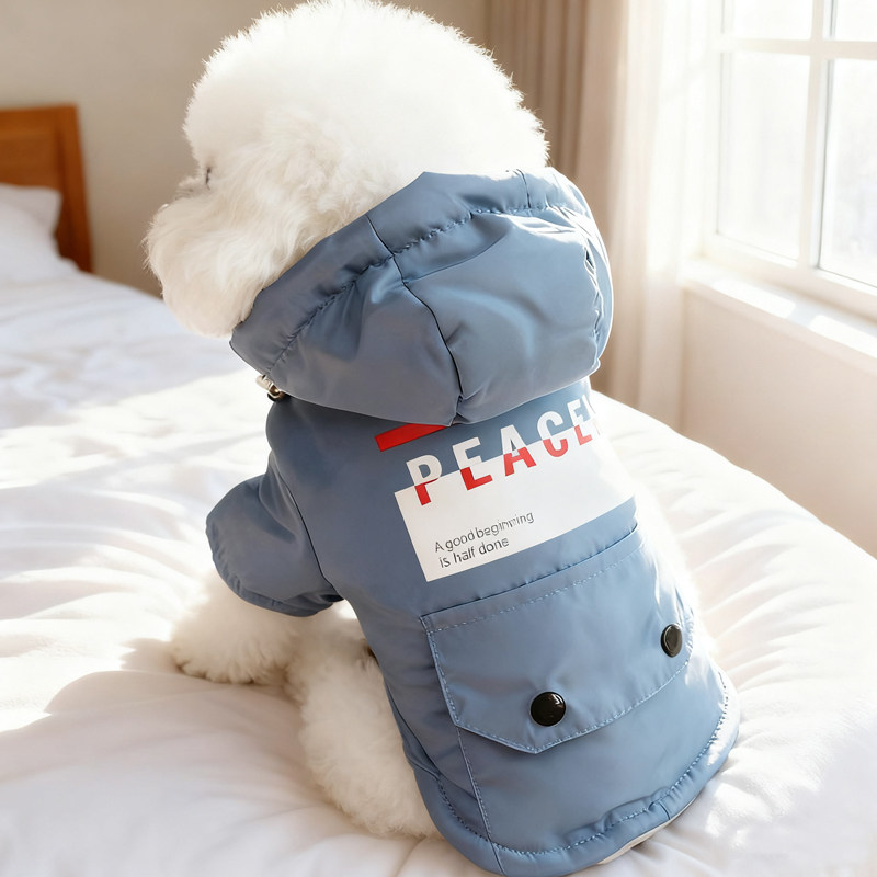 狗狗衣服小型犬冬天防掉毛保暖比熊带帽厚款卫衣外套秋冬博美两脚