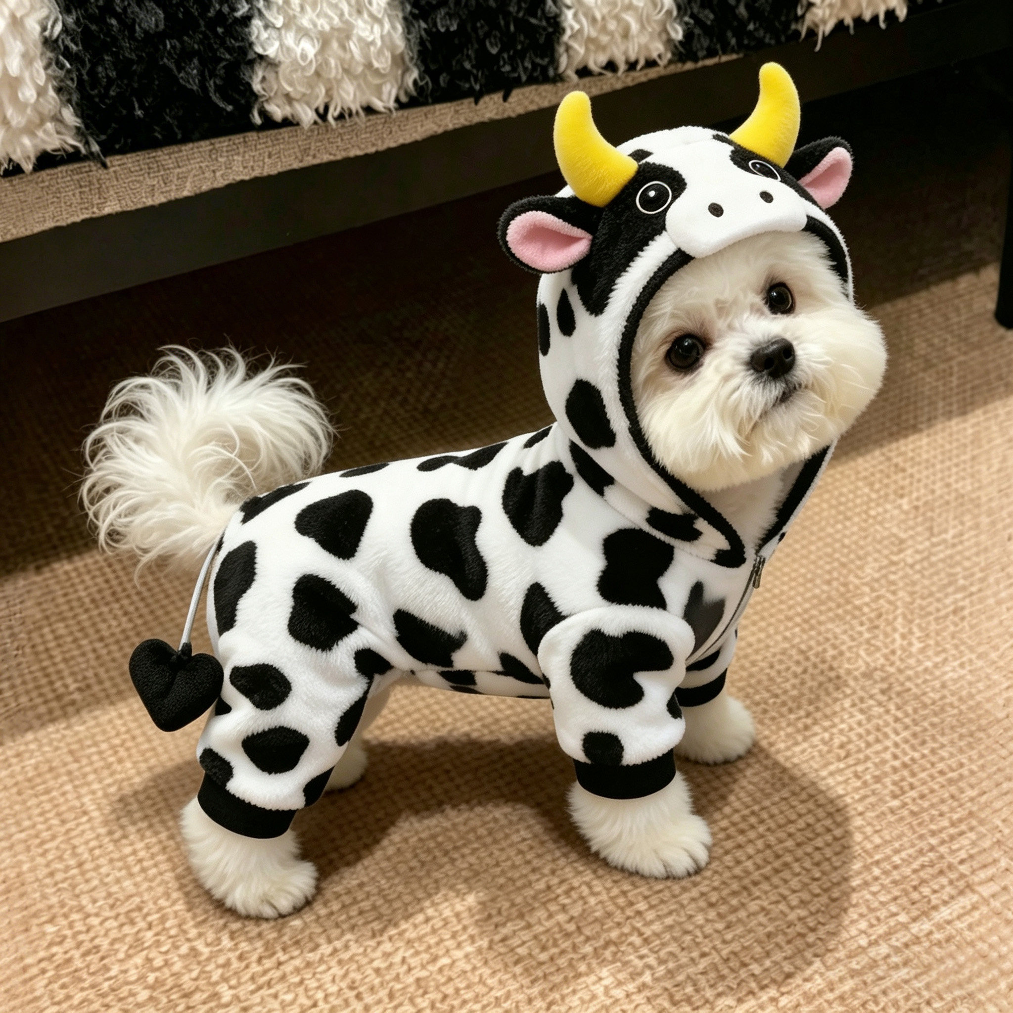 狗狗衣服小型犬秋冬比熊西高地冬装可爱卡通萌趣变身装奶牛连帽衣图片