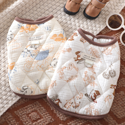 狗狗秋季新款衣服幼犬小型犬比熊秋冬保暖可牵引按扣马甲冬天棉衣