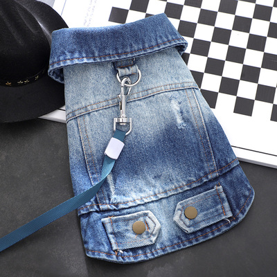 狗狗秋季新款衣服幼犬小型犬比熊泰迪秋天保暖高颜值可牵引牛仔衣