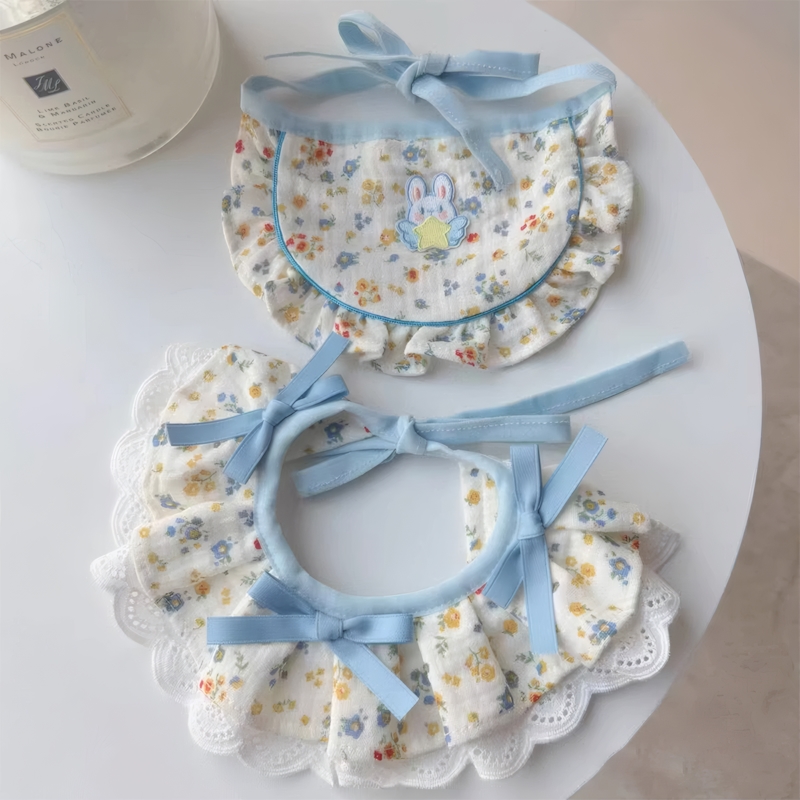 宠物围兜碎花蝴蝶结饰品蕾丝花边口水巾狗狗围脖小狗拍照比熊配饰