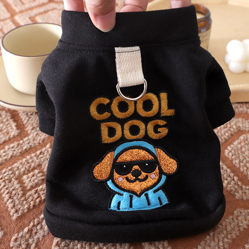 狗狗秋冬衣服小型犬冬天保暖厚款冬装比熊幼犬可牵引新款黑色卫衣图片