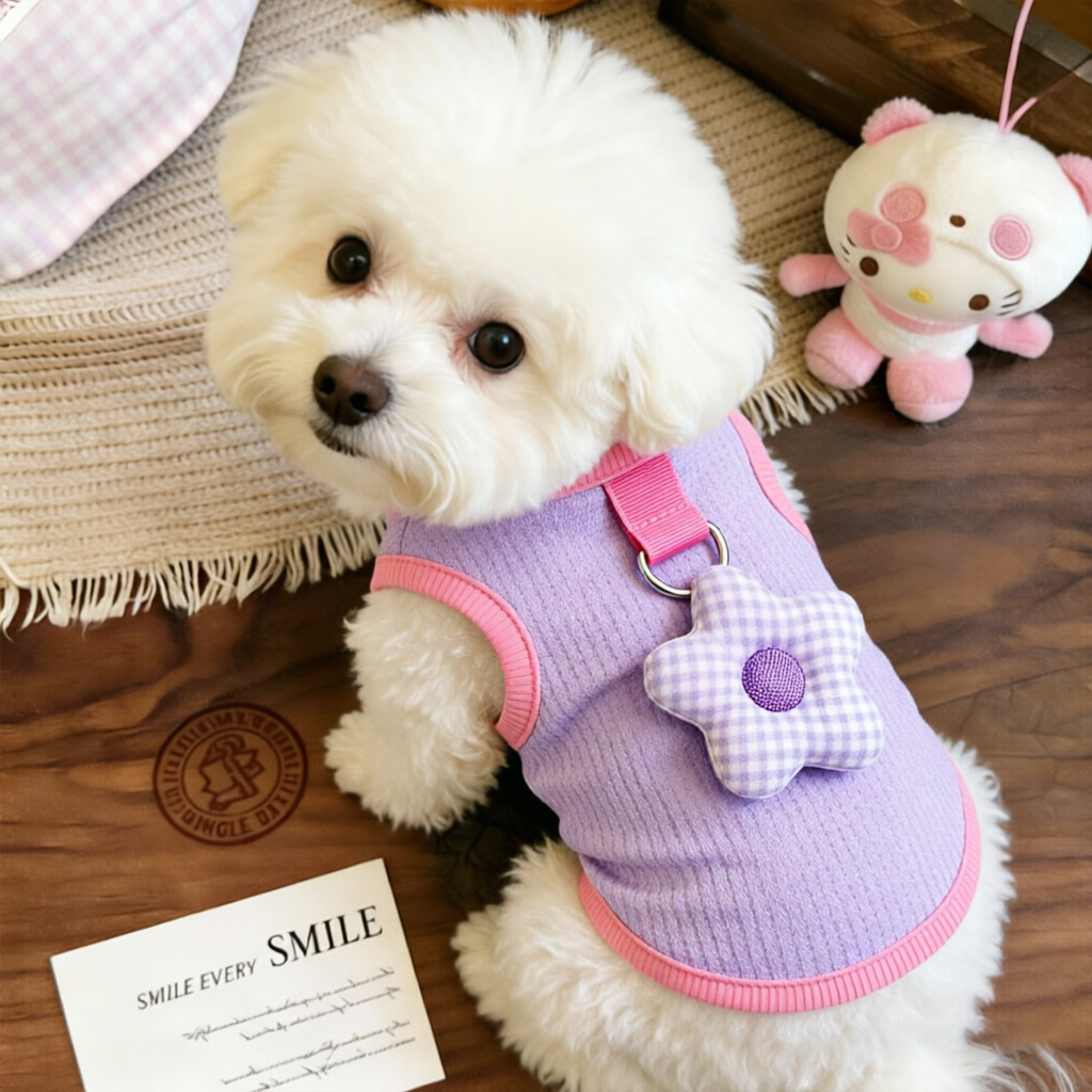 小狗衣服春装薄款幼犬夏天狗狗高颜值花朵背心透气户外可牵引遛狗图片