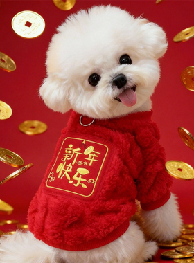 狗狗新年衣服冬天红色喜庆拜年比熊过年厚款棉衣保暖可牵引约克夏