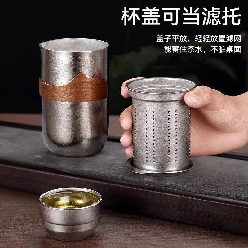 香港纯钛旅行茶具套装户外露营便携冲泡套装纯钛双层防烫茶具套装
