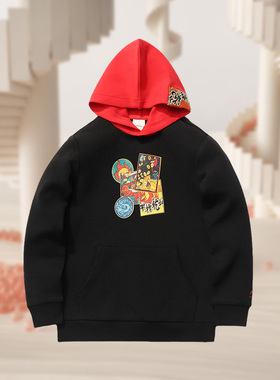 李宁正品童装男小大童牛年牛转乾坤运动休闲套头连帽卫衣YWDR103