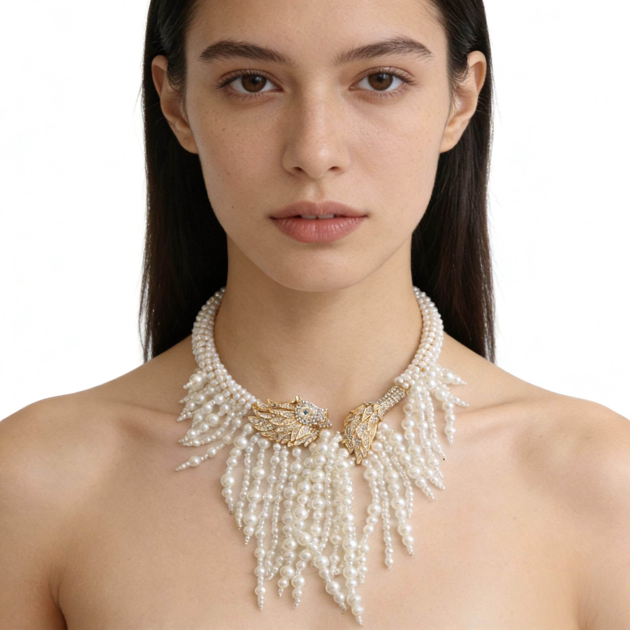 老钱风珍珠项链女款2026新款闪钻狮子头流苏项圈颈链婚纱礼服配饰