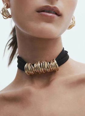 2024新款蝴蝶结项链金属丝带项圈