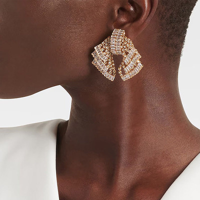 锆石水钻蝴蝶结流苏耳环女士耳钉