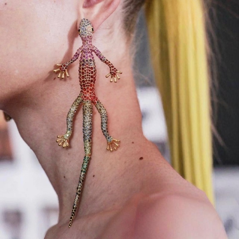 欧美独特彩色水钻灵动蜥蜴壁虎耳环女个性设计感夸张动物耳坠耳饰,饰品/流行首饰/时尚饰品新,耳环,淘宝优惠券,粉丝福利购,淘宝优惠卷