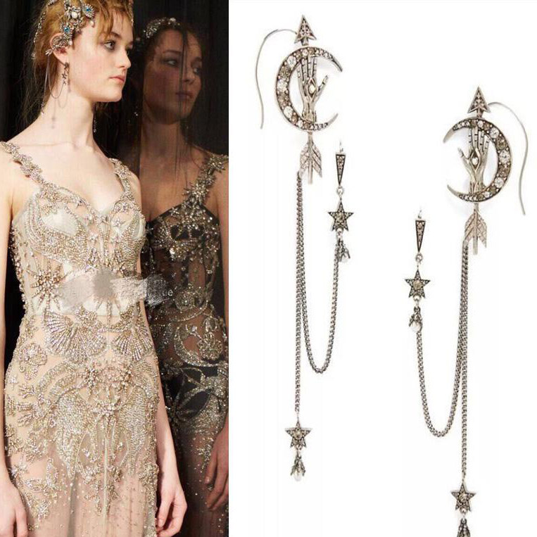 Europe and America new pattern Retro tassels star Pearl have more cash than can be accounted for Earrings fashion Catwalk star Moon Earrings Earloop Ear hookin the Accessories/Fashion Jewelry, Earring , Earring  category - from Buy2taobao.com to provide professional Taobao agent buy service