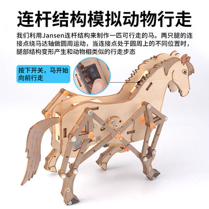 木牛流马手工拼装机械马STEM教具科技小制作儿童益智玩具diy材料