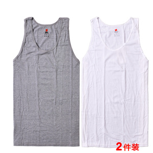 hanes恒适中年男背心夏季宽松棉居家薄款简约纯色MUM816正品2件装