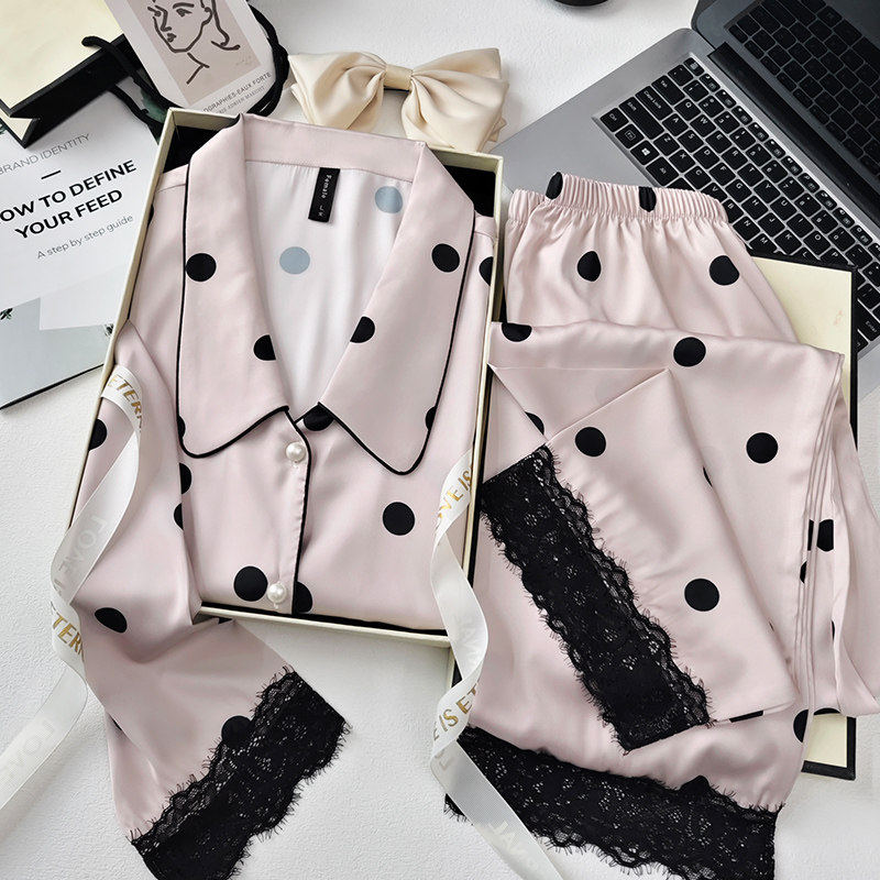 礼盒装蕾丝拼接真丝绸长袖开衫睡衣女春夏季甜美高级感家居服套装,女士内衣/男士内衣/家居服,睡衣/家居服套装,淘宝优惠券,粉丝福利购,淘宝优惠卷