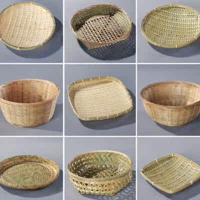 竹制品圆簸箕无孔竹筛子竹编制品竹匾晾k晒绘画装饰晾青茶叶筛子