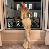 印花毛毛拼接长袖 KLIOU 欧美风复古个性 T恤显瘦高腰包臀半身裙女