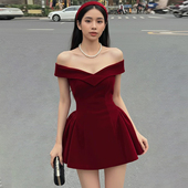 KLIOU 气质宴会千金风设计感露肩连衣裙女显瘦掐腰蓬蓬辣妹短裙潮