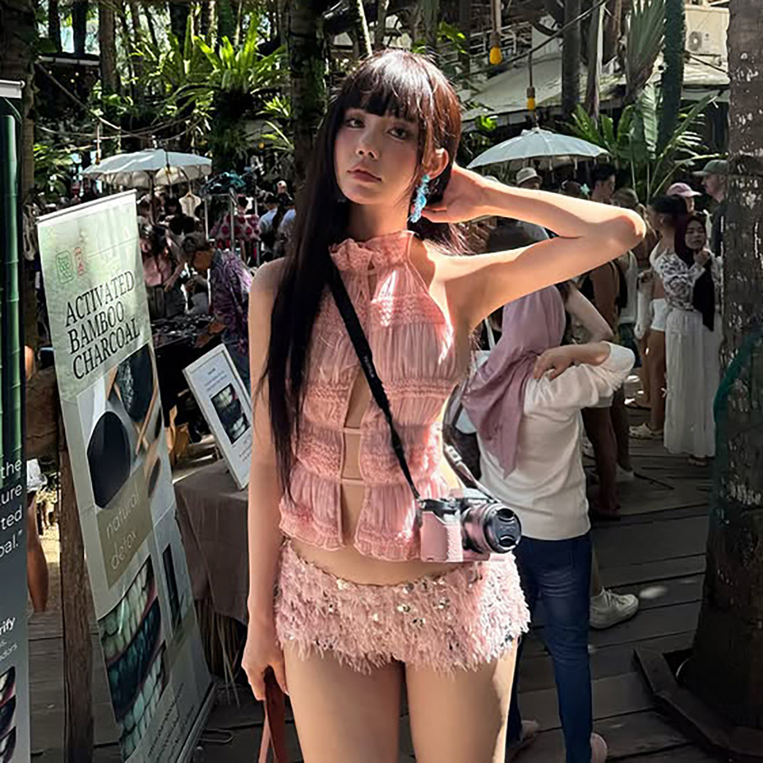 KLIOU 少女俏皮甜粉色设计感镂空背心女减龄显瘦修身露背辣妹上衣,女装/女士精品,背心吊带,淘宝优惠券,粉丝福利购,淘宝优惠卷