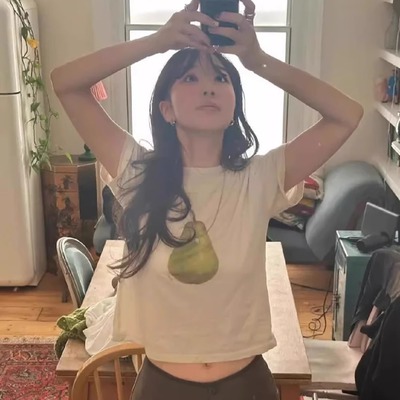 NAMI2025夏装新款设计感小众青梨子印花短袖上衣女宽松圆领T恤