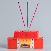 香烛套装 小烛台 红蜡烛酥油烛小棒香竹签香带底座一次性烛台便携式