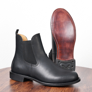 3516将校靴复古休闲真皮高帮男皮鞋牛皮底上线松紧套脚短筒皮靴子