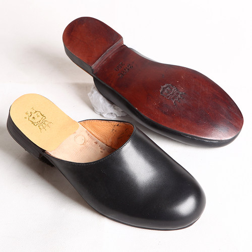 头层牛皮手工居家透气吸汗拖鞋