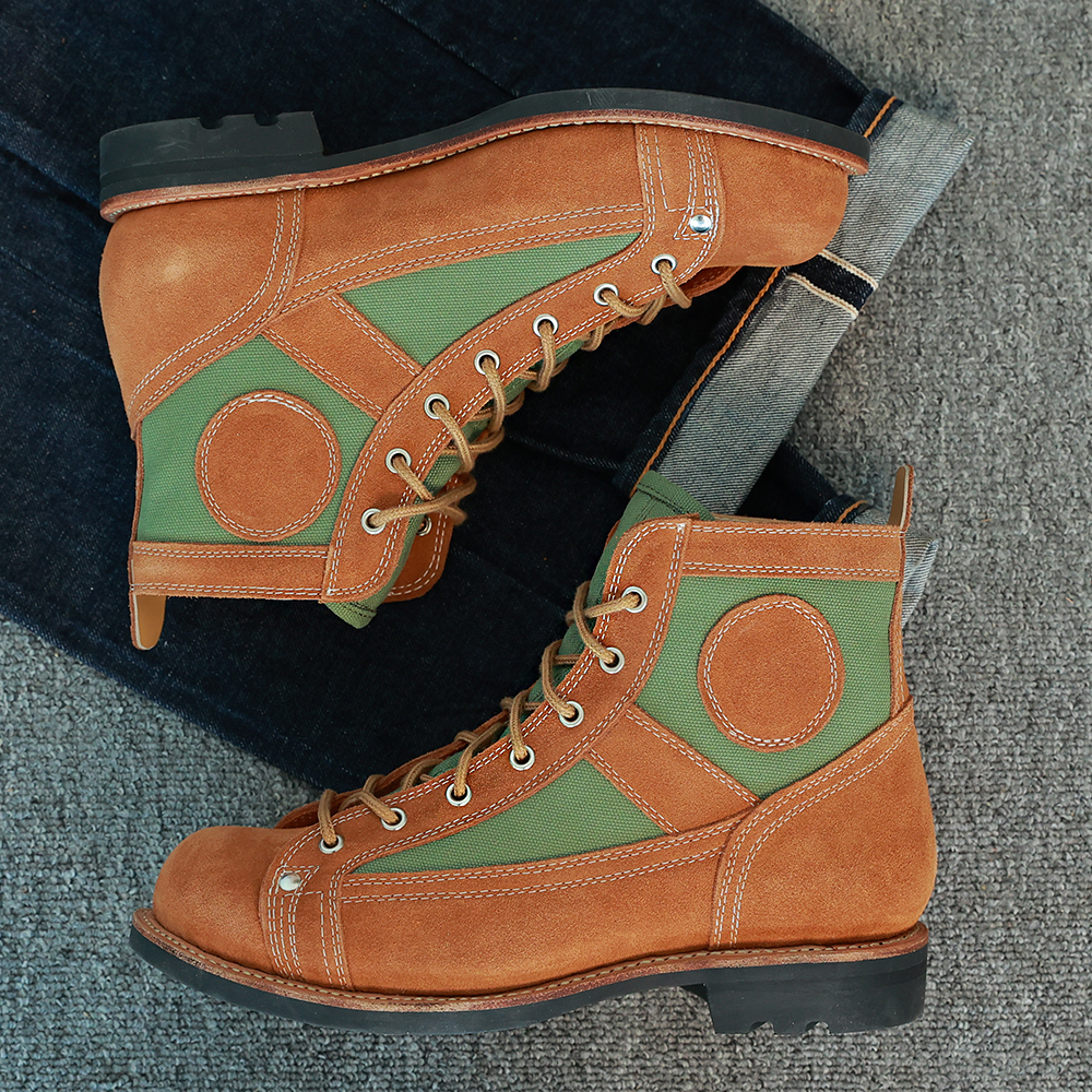 复古65式伞兵靴圆头工装靴底徒步