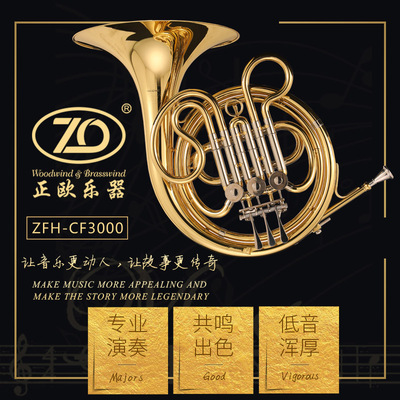 正欧乐器ZFH-CF3000型圆号F调漆金高级学生三键单排圆号