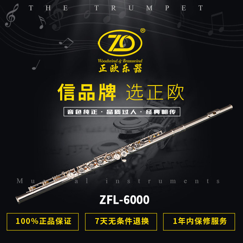 正欧乐器长笛ZFL-6000 C调 925纯银笛头 17孔开孔B尾学生成人通用