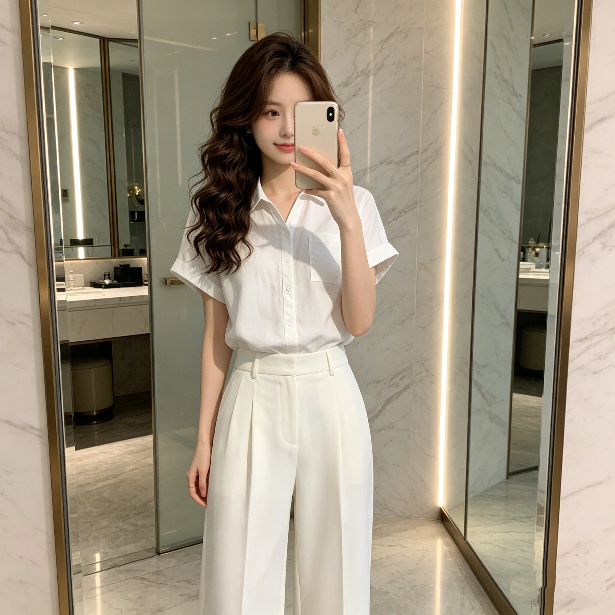 法式polo领短袖衬衫上衣女夏装大码胖妹妹宽松显瘦设计感薄款衬衣