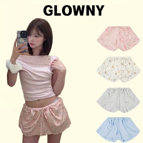 韩国小众潮牌GLOWNY碎花短裤26新款碎花松紧绑带褶皱家居短裤女夏