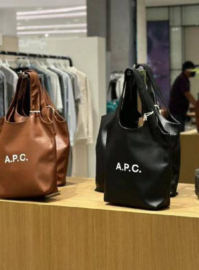 韩国APC女士logo印花皮质托特包大容量通勤包单肩电脑包手提包