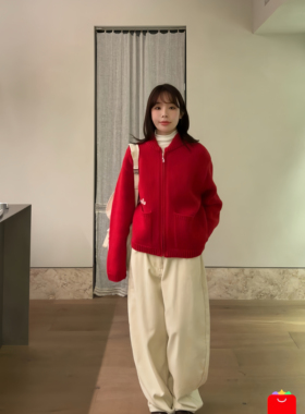 韩国小众sm0othmo*d字母刺绣毛衣外套圣诞新年氛围针织开衫