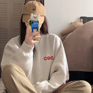 韩国 CHANCECHANCE韩国CEC宽松百搭圆领套头卫衣慵懒风女潮秋冬