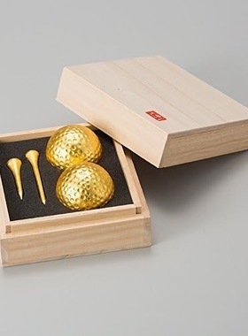 「京都和风」日本制箔一手工纯金金箔高尔夫球摆件木盒装双球礼盒
