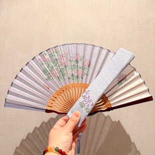 现货！日本进口中岛千波优雅淑女折扇扇子刺绣扇袋套装千波紫阳花