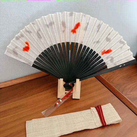 「京都和风」日本制 中川政七商店 手捺染素麻织扇子套装 金鱼