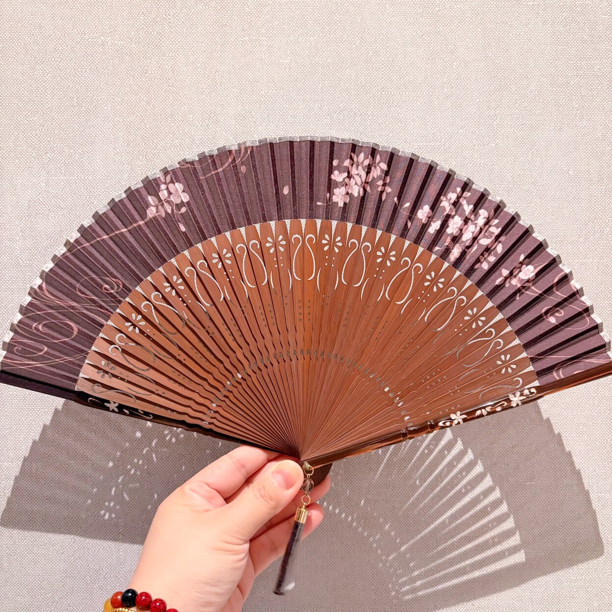 特价一把！京都名扇 白竹堂 京扇子 京华 绢刺绣 扇子单把 樱
