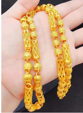 18k黄金色男士圆珠柱链项链