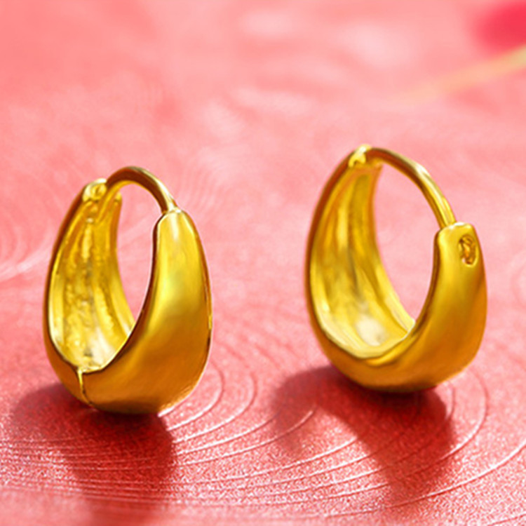光面18K黄金色耳环耳圈女款