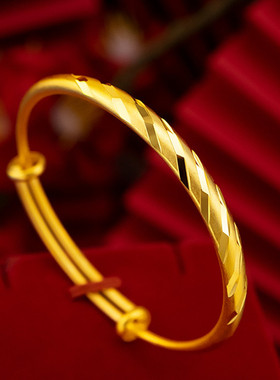 18K黄金色手镯 999真金色实心古法女款喷砂流星雨手环金手镯