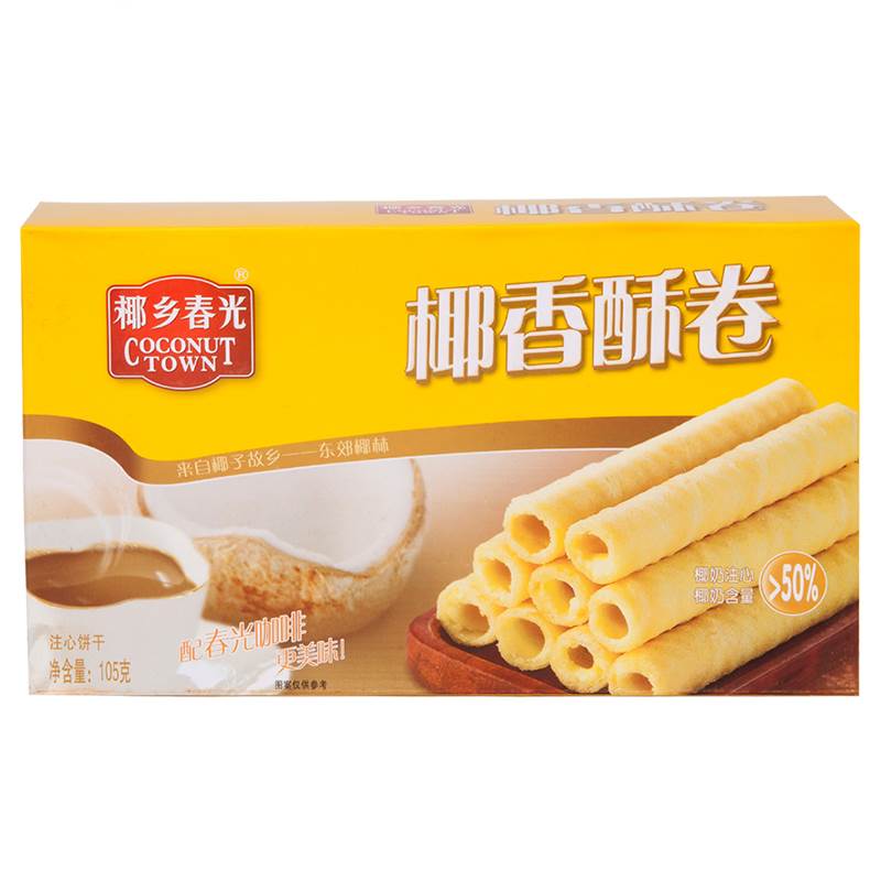 新款 海南特产食品 椰香酥卷105gx3椰汁蛋卷 香酥饼干 饼干休闲蛋