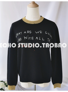 ECHO特！经典再现 重工金线字母刺绣羊毛针织衫女慵懒风宽松百搭