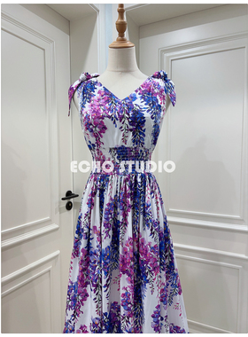 24春夏 南法度假 茶歇风 v领连衣裙